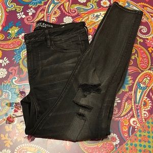 American Eagle super stretch black distressed jeggings